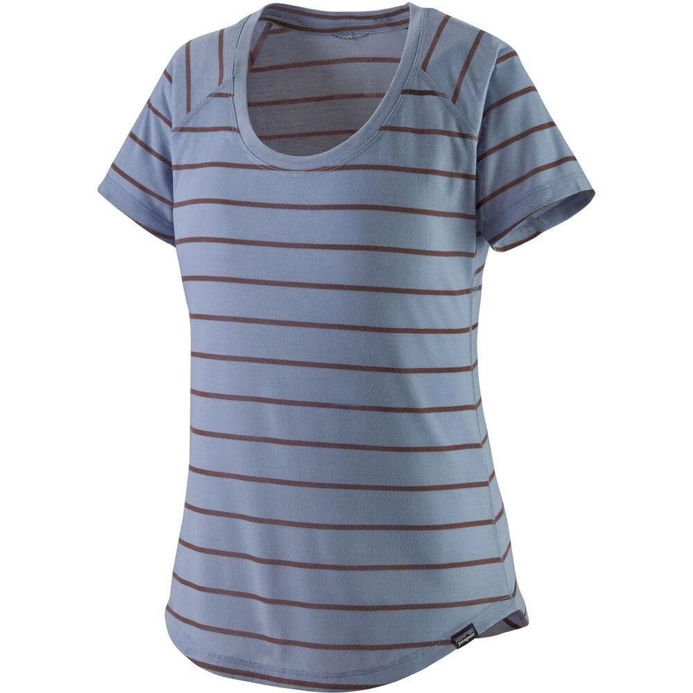 Patagonia Women’s Capilene Cool Trail Striped Shirt Short Sleeve Purple Scoop M